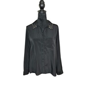 Vintage Havana Long Sleeve Studded Collar V-neck Goth Punk Black‎ Small
